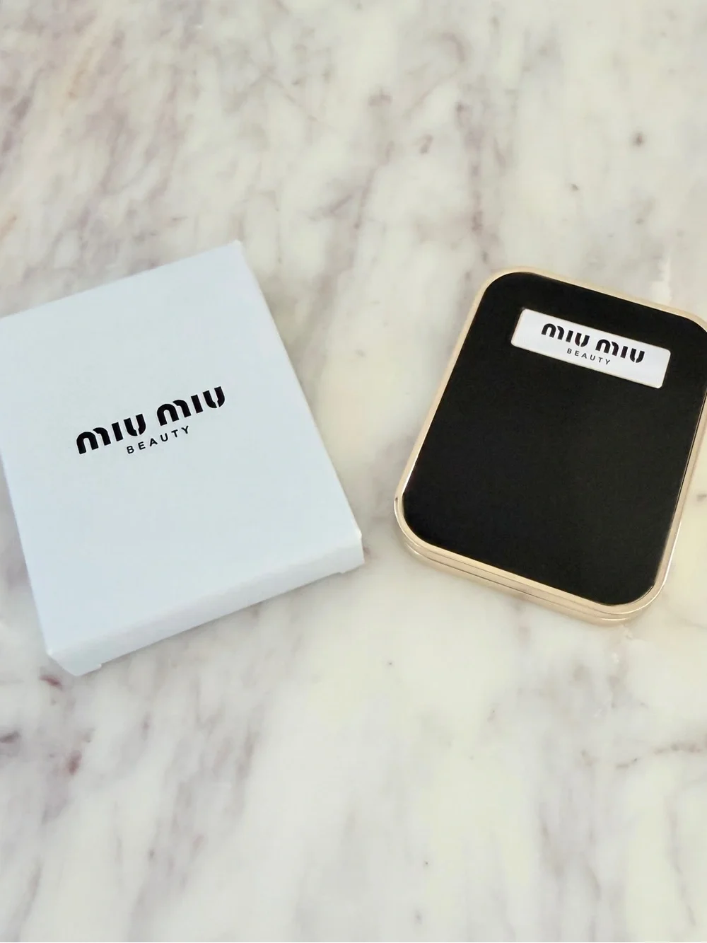 🩵 Miu Miu Beauty Compact Mirror Black Light Blue w/ Stickers